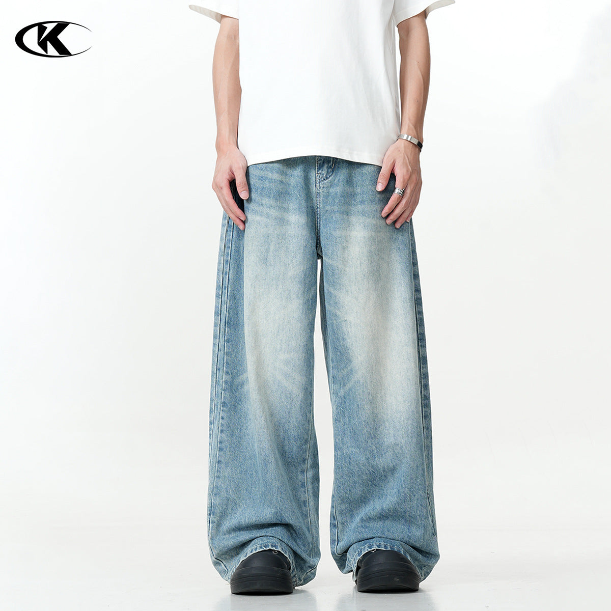 Water-Washed Flared Casual Slim Wide-Leg Jeans