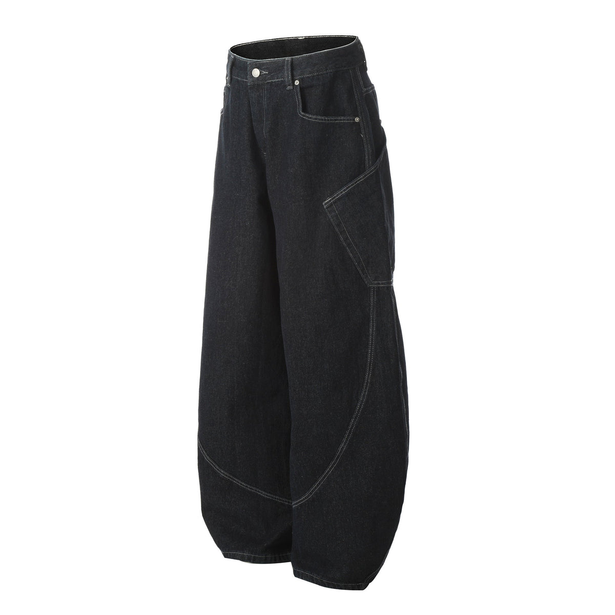 Washed Original Color Denim Men's Loose Vibe Curved Knife Wide Leg Long Pants