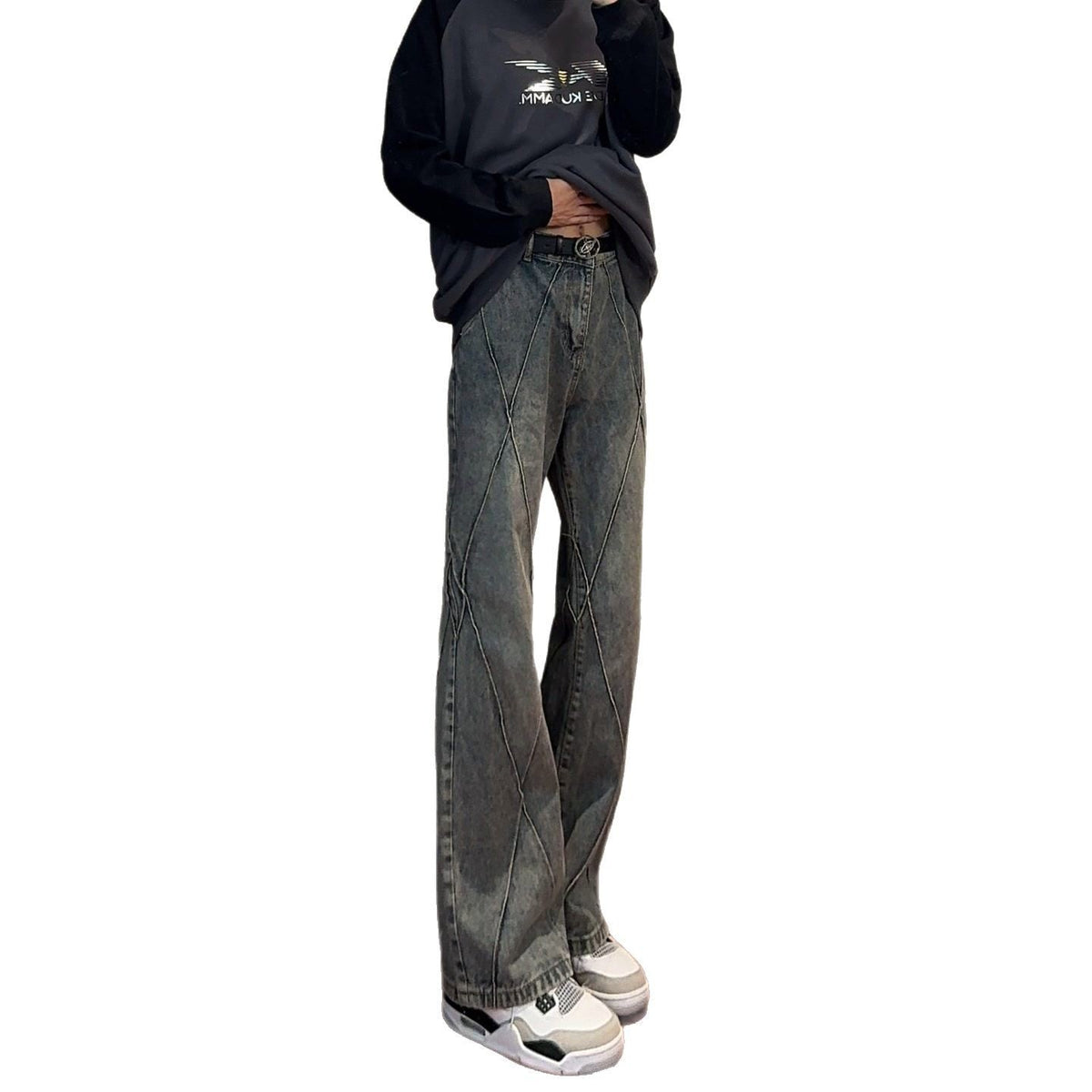 Patchwork Split Straight Leg Jeans