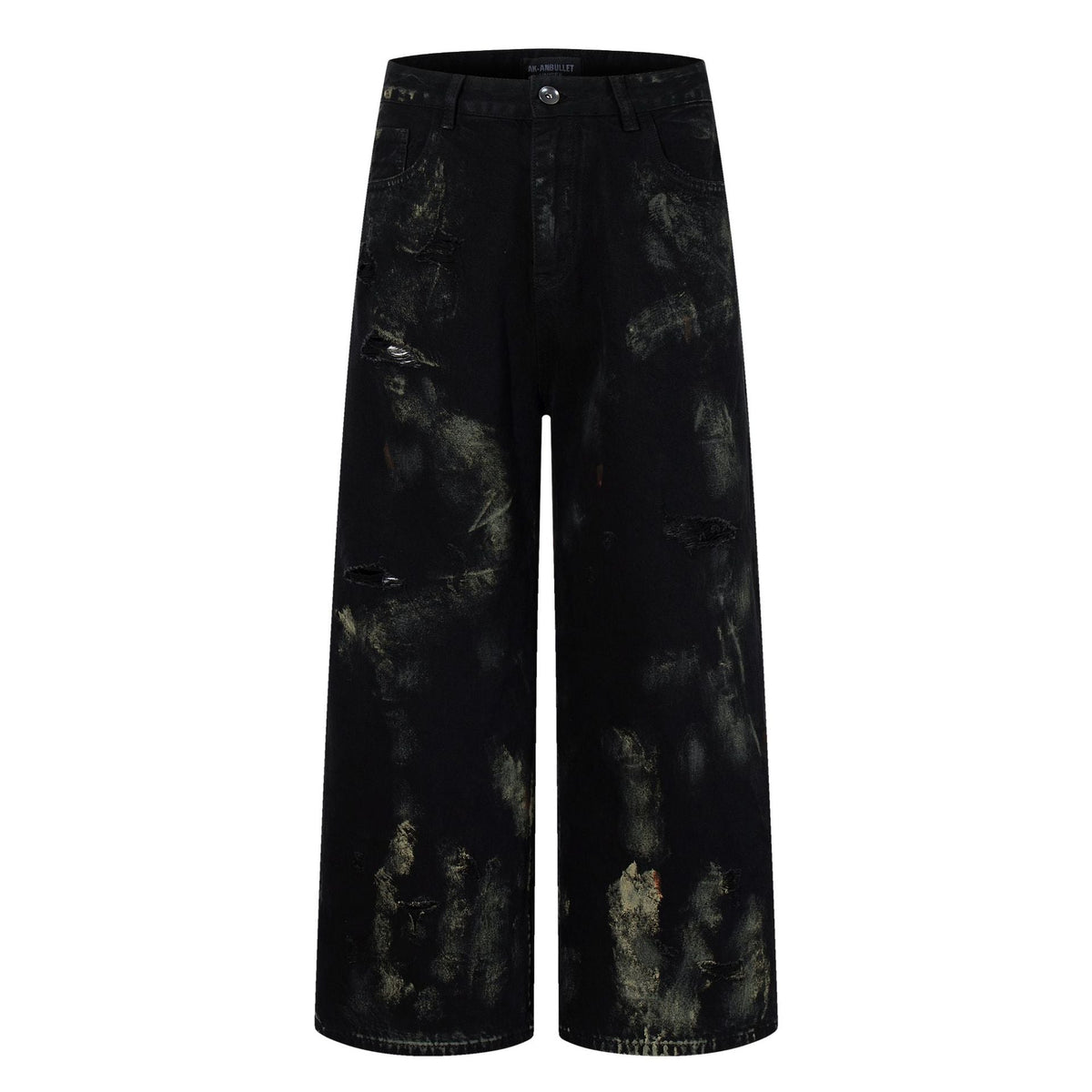 Graffiti Washed Ripped Denim Loose Wide Leg Pants