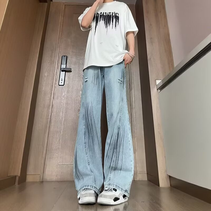 Blue Ripped Semi Elastic Waist Jeans for Men