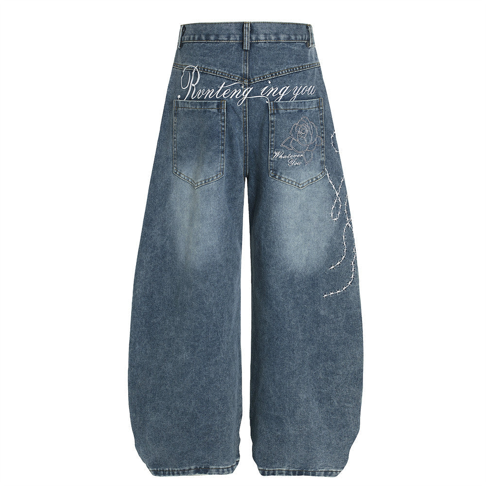 High Street Letter Print Slash Denim Trousers