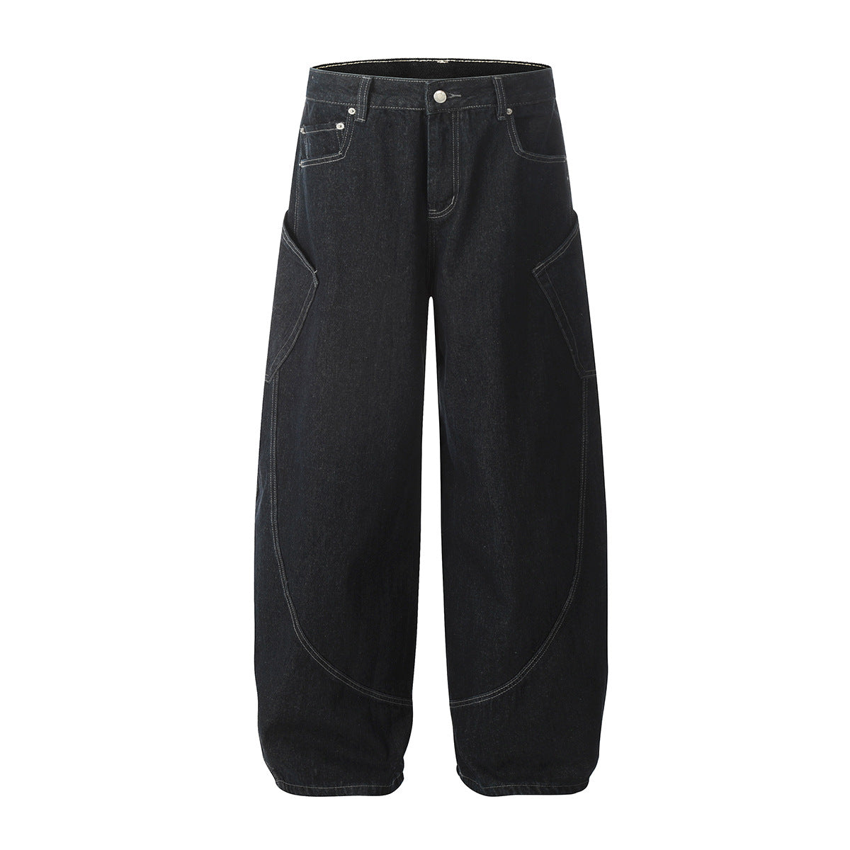 Washed Original Color Denim Men's Loose Vibe Curved Knife Wide Leg Long Pants