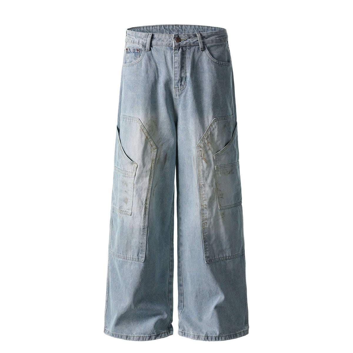 Ripped Denim Pants Tie Dye Wash Loose Straight Leg Pants