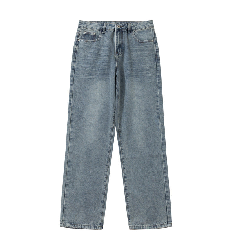 Basic Versatile Blue Jeans for Men - Loose Straight Wide Leg Washed