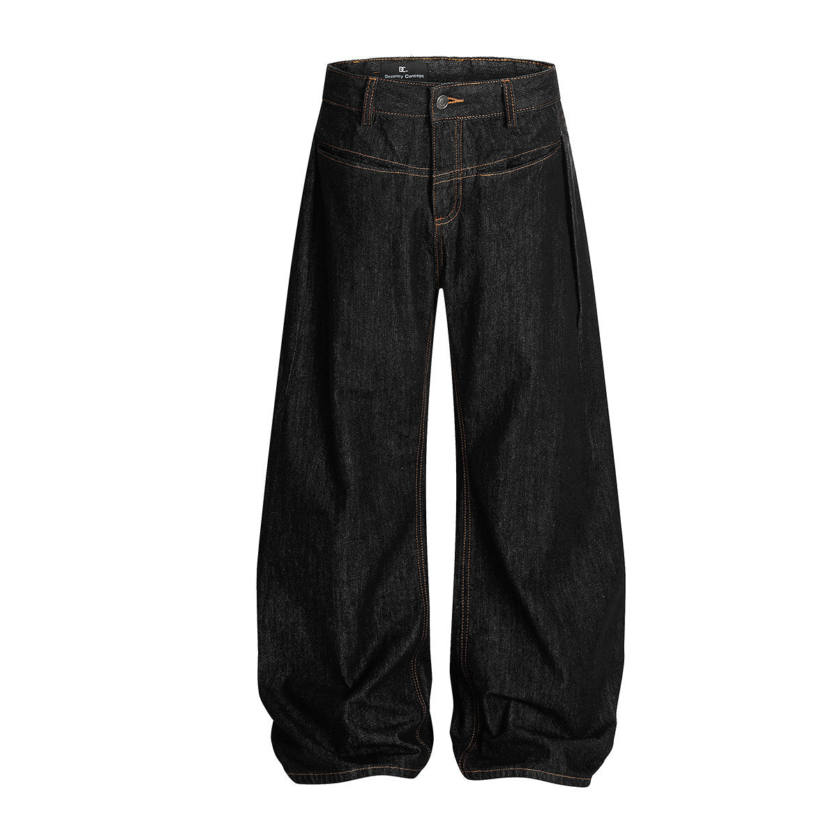 Washed Original Color Denim Loose Curved Knife Wide Leg Pants