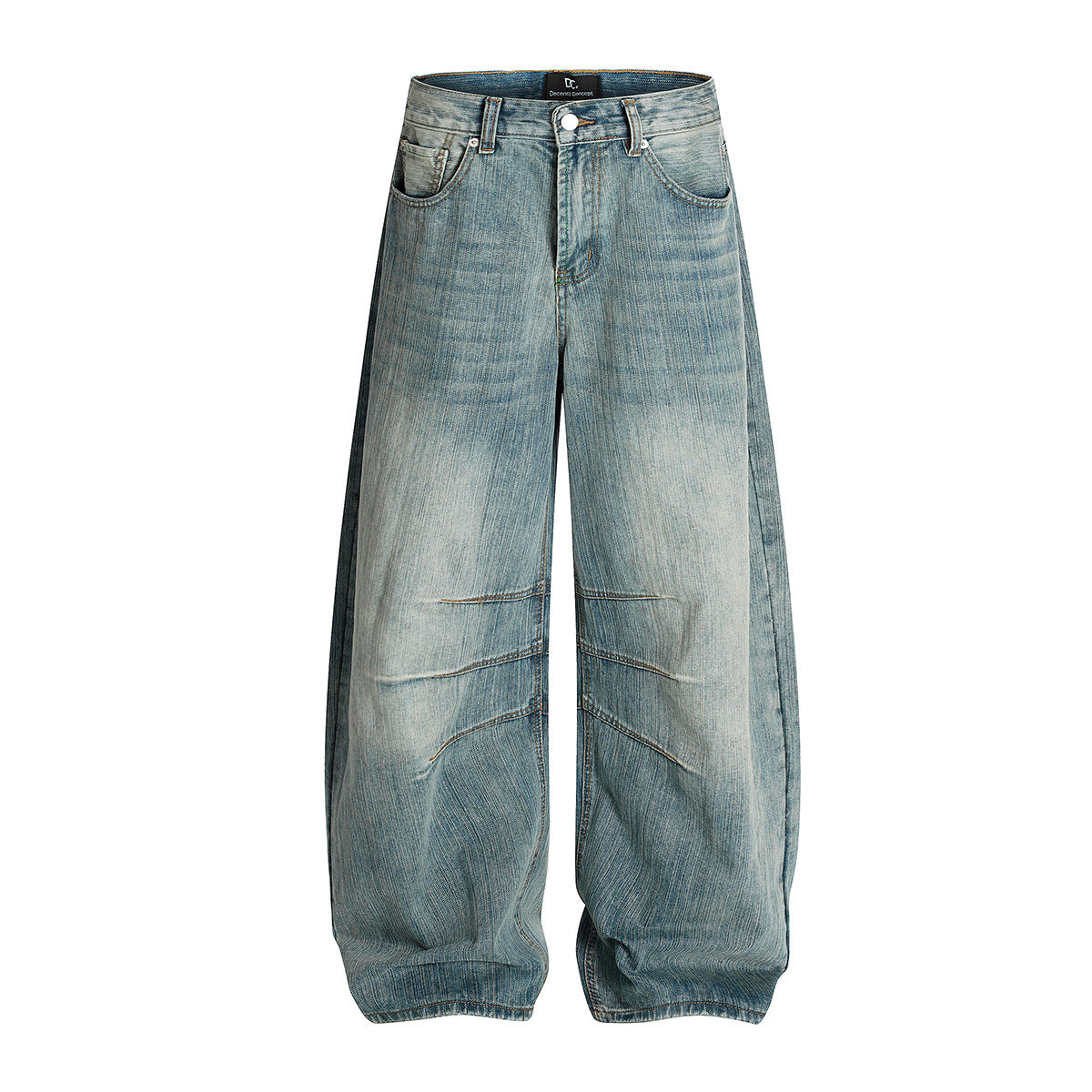 Curved Knife Retro Washed Cowboy Wide Leg Long Pants