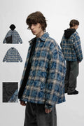 American Streetwear Hip-Hop Plaid Hoodie Jacket – Removable Hood, Cotton Lined