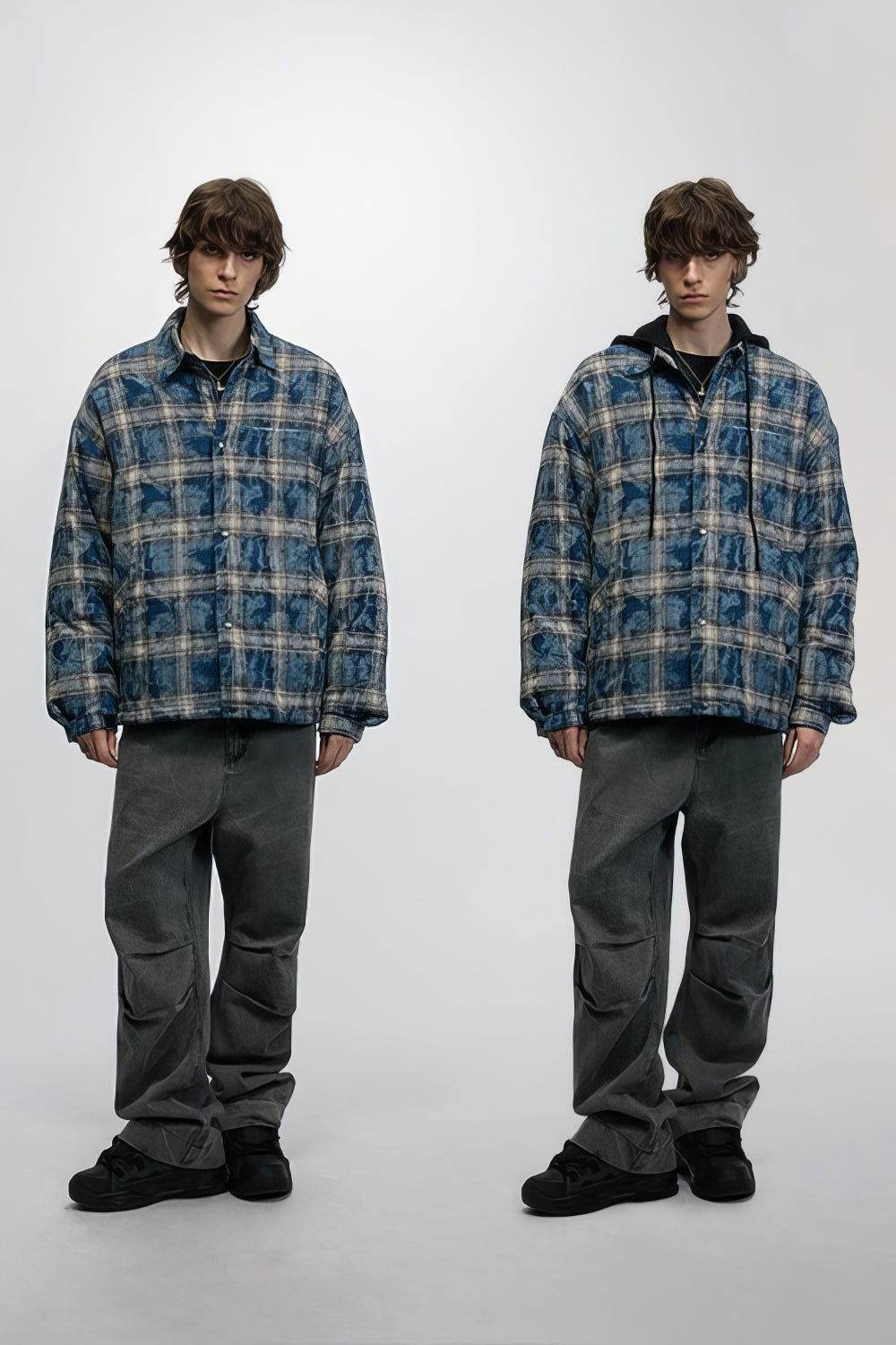 American Streetwear Hip-Hop Plaid Hoodie Jacket – Removable Hood, Cotton Lined
