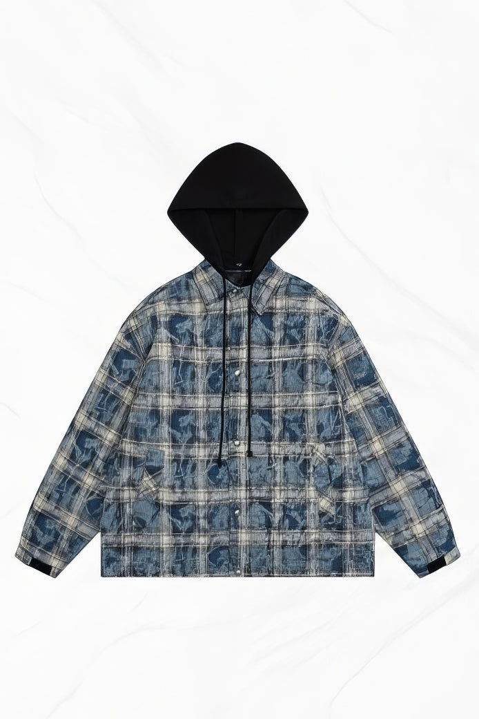 American Streetwear Hip-Hop Plaid Hoodie Jacket – Removable Hood, Cotton Lined