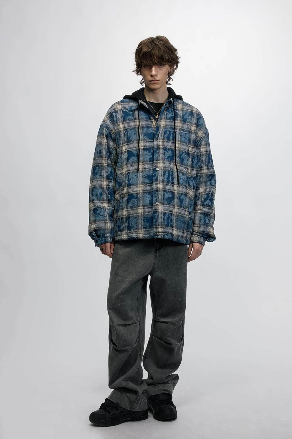 American Streetwear Hip-Hop Plaid Hoodie Jacket – Removable Hood, Cotton Lined