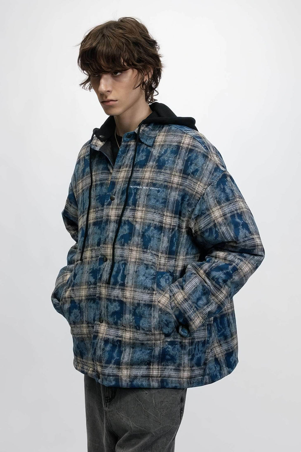 American Streetwear Hip-Hop Plaid Hoodie Jacket – Removable Hood, Cotton Lined