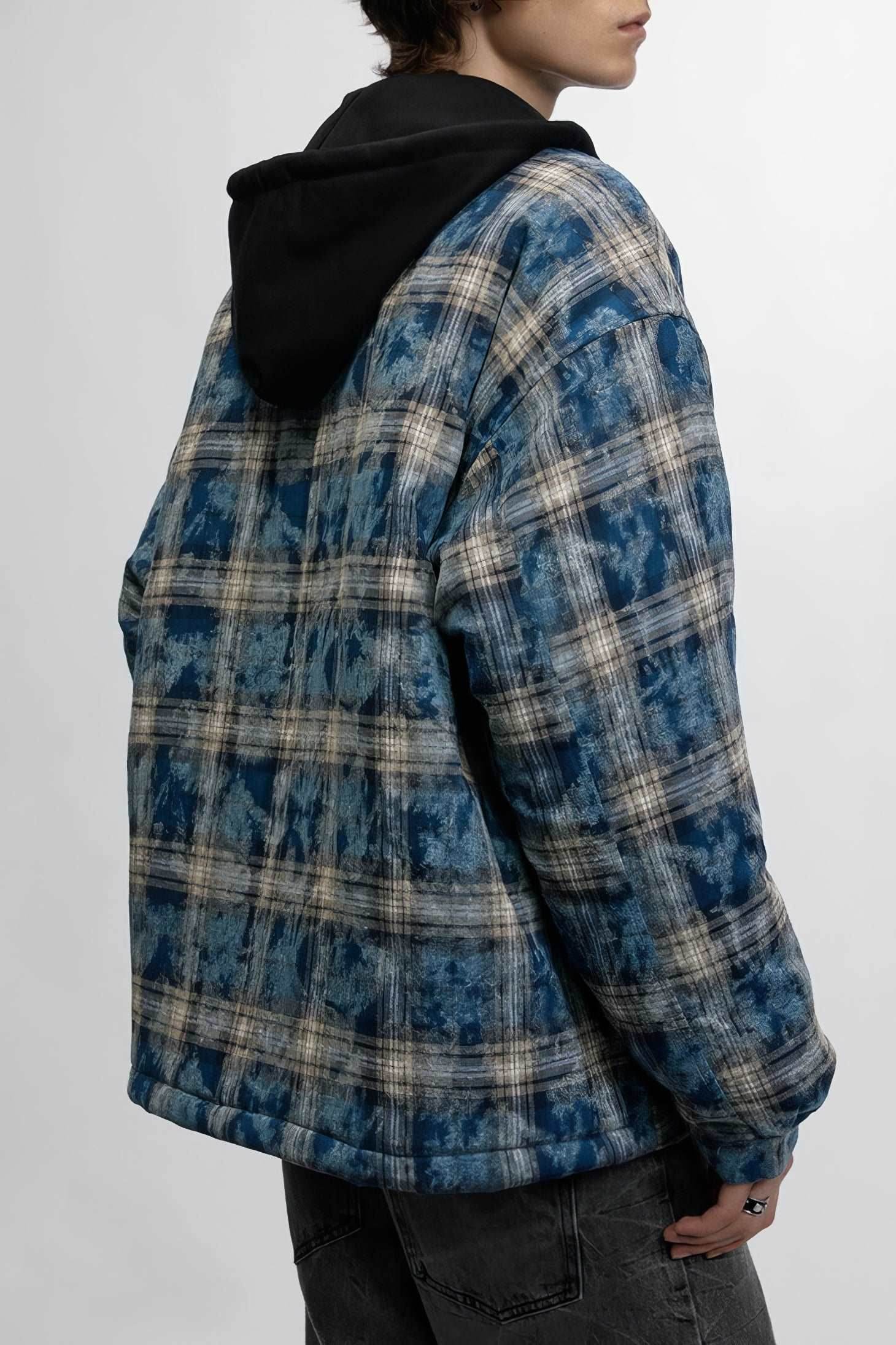 American Streetwear Hip-Hop Plaid Hoodie Jacket – Removable Hood, Cotton Lined