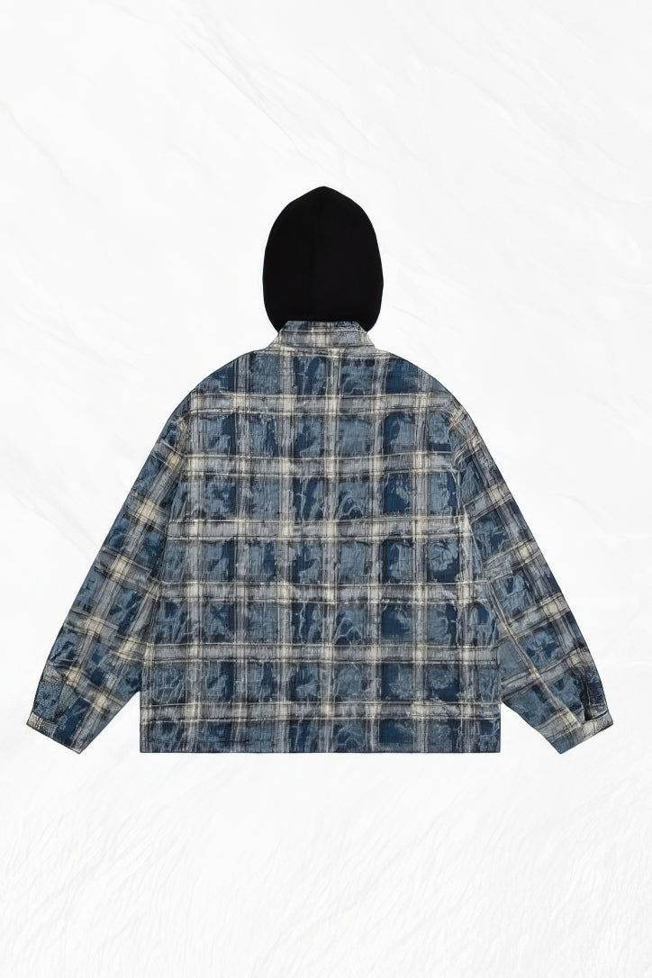 American Streetwear Hip-Hop Plaid Hoodie Jacket – Removable Hood, Cotton Lined