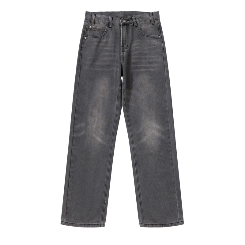 Washed Vintage Black and Gray Loose Slim Straight Jeans for Men