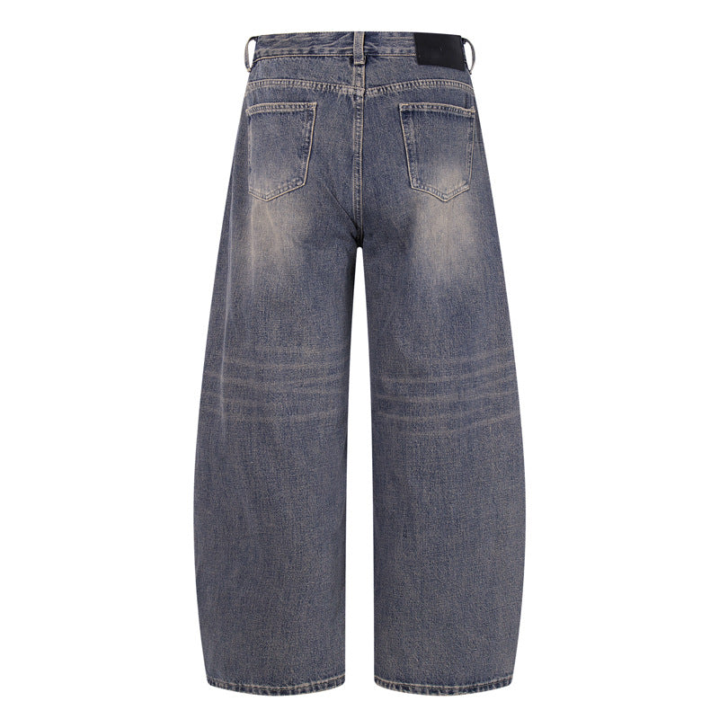 Washed Gradient Knife-Edge Denim Pants for Men - Streetwear Loose Straight Leg