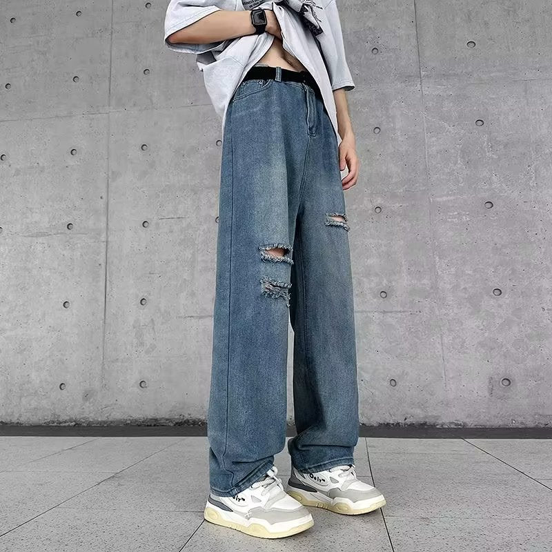 Street Slimming Straight Blue Pants