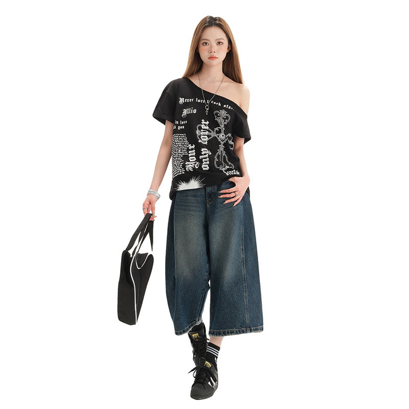 Women's High-Waisted Wide-Leg Shorts - Retro Seven-Quarter Pants