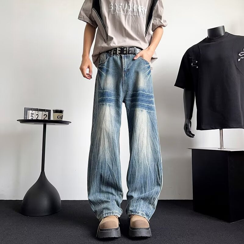 Japanese Denim Thin Long Straight Tube Loose Curved Knife Pants