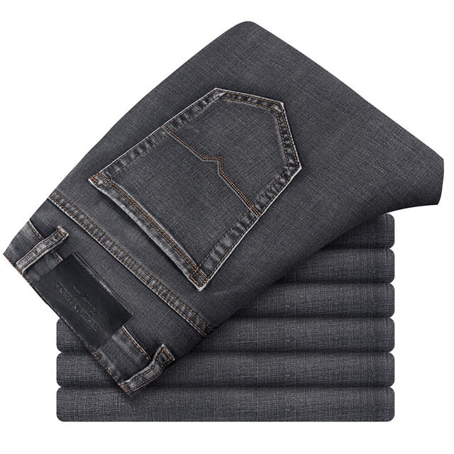 Men's Grey Casual Stretch Denim Trousers - Plus Size Business Jeans