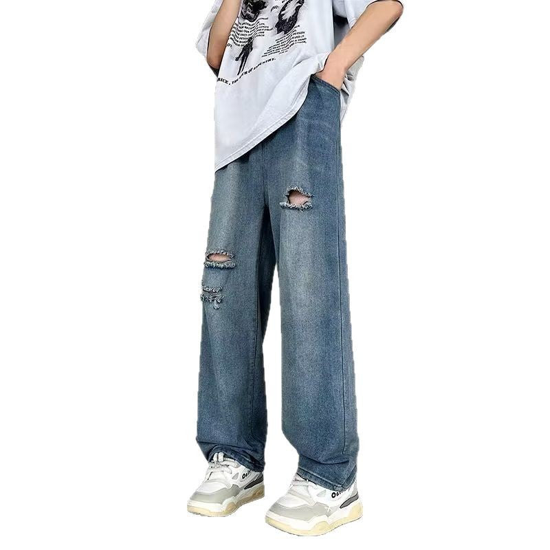 Street Slimming Straight Blue Pants