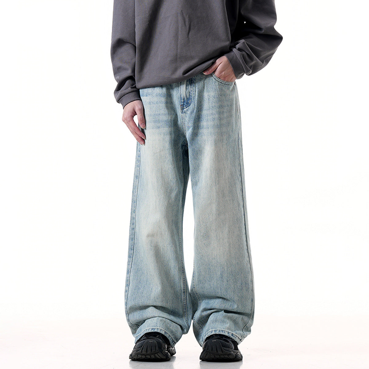 Water-Washed Simple Slimming Loose Wide-Leg Long Pants