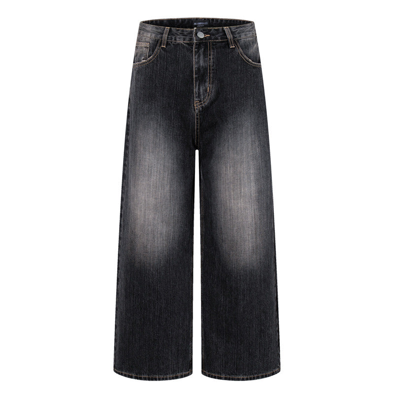 Vintage Washed Gradient Denim Pants for Men -  Couple's Loose Fit