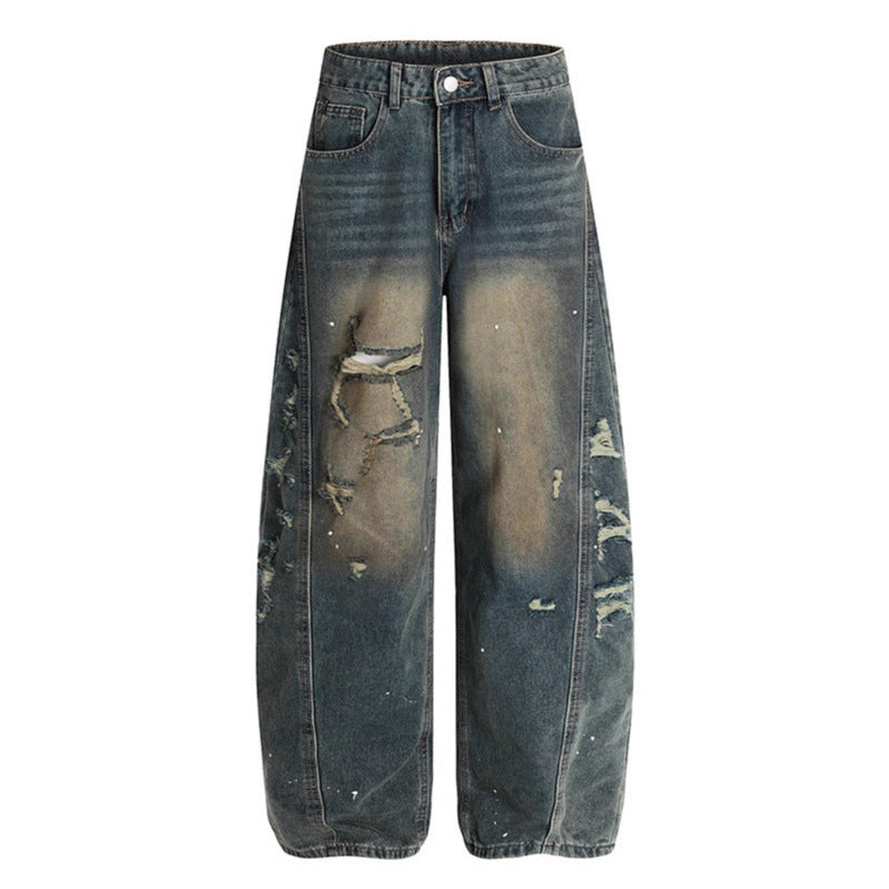 Washed Distressed Wide Leg Jeans | Premium Japanese Denim