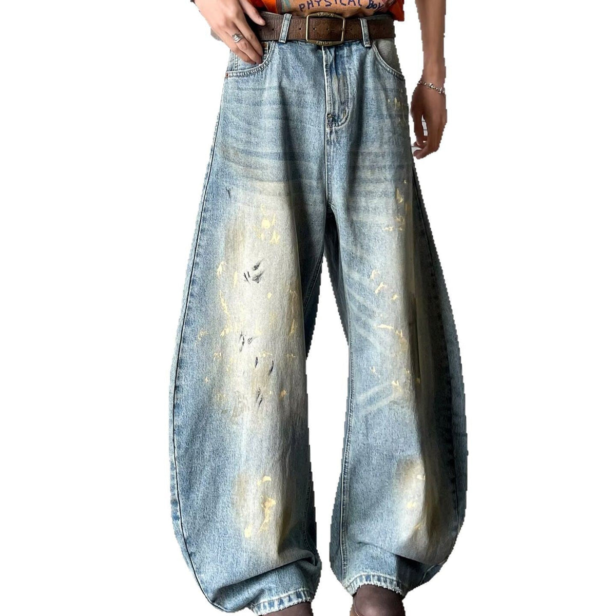 Splash Ink Dirty Dye Destroyed Curved Knife Jeans