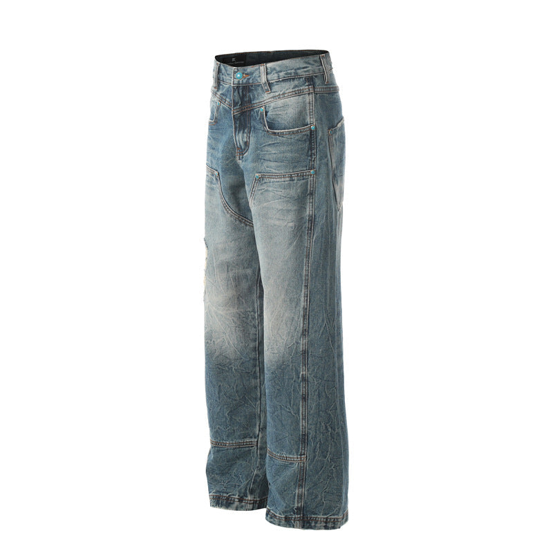 Street  Distressed Denim Pants for Men - Loose Straight Design