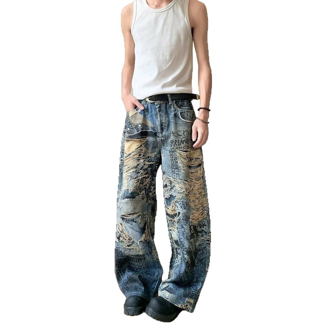 Digital Direct Printing Denim Loose Pants for Men