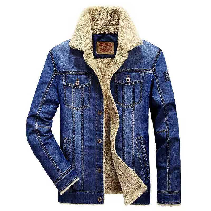Casual Men's Denim Jacket with Fleece Lining