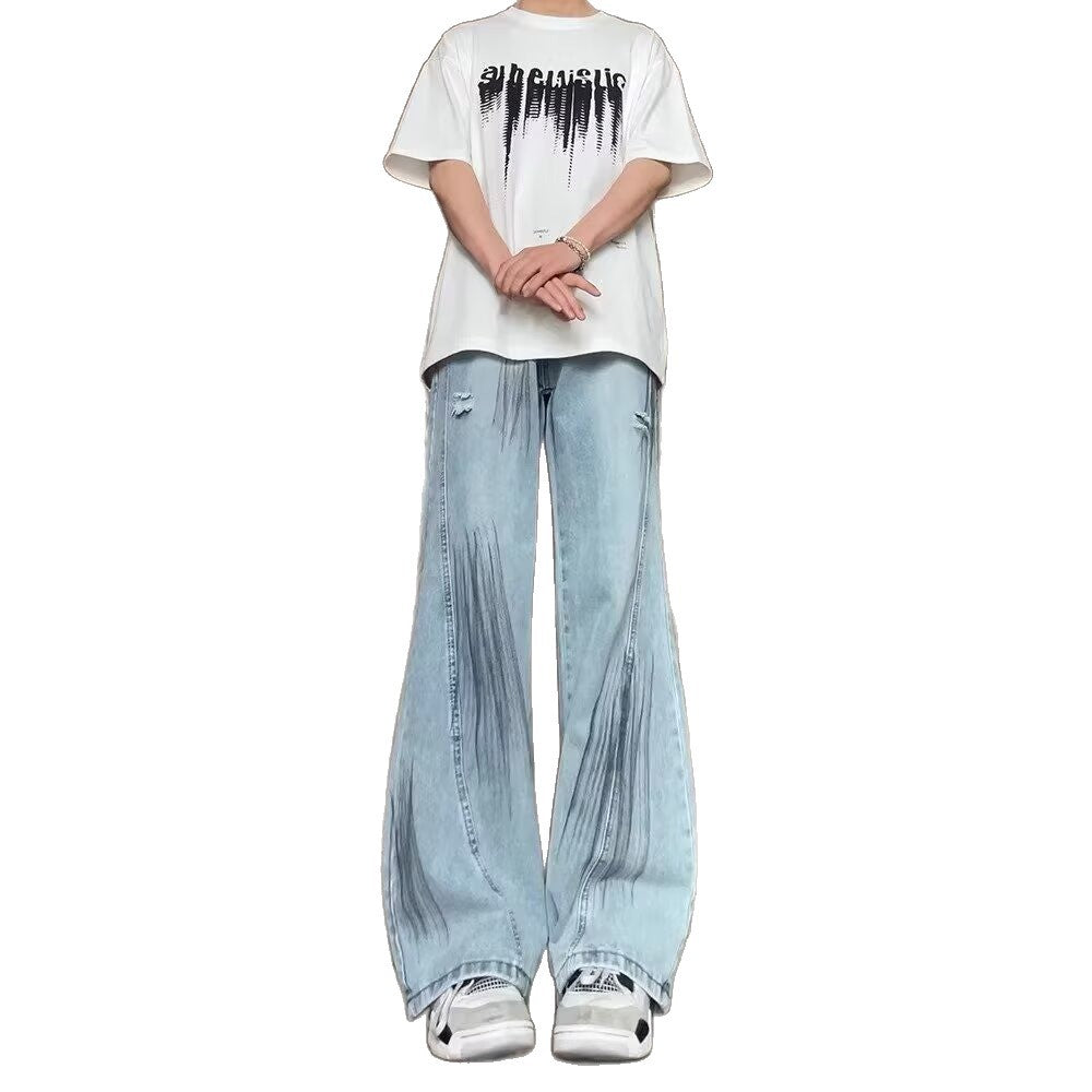 Blue Ripped Semi Elastic Waist Jeans for Men
