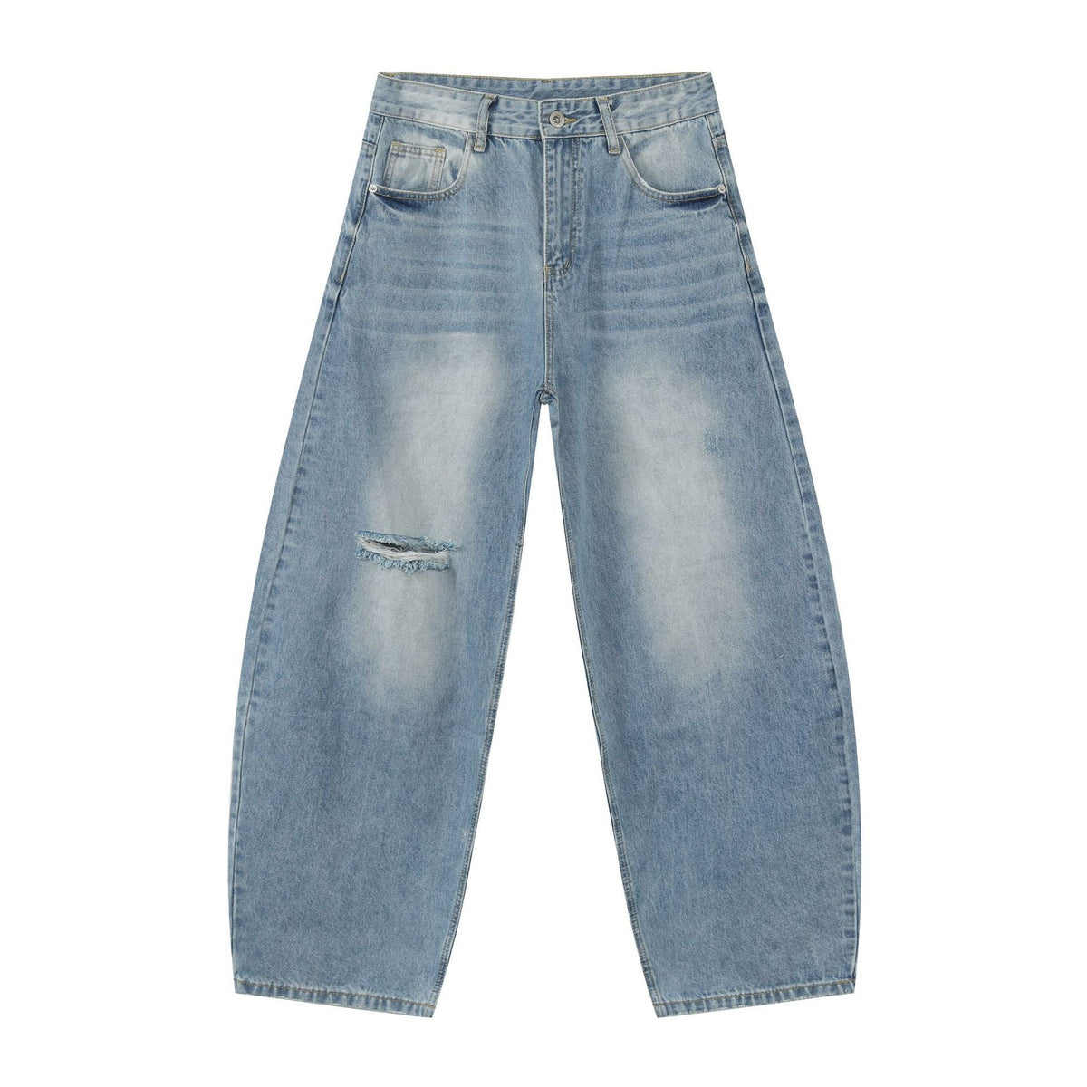 Tapered Hole Denim Pants for Men | Washed Design Loose Wide-Leg Jeans