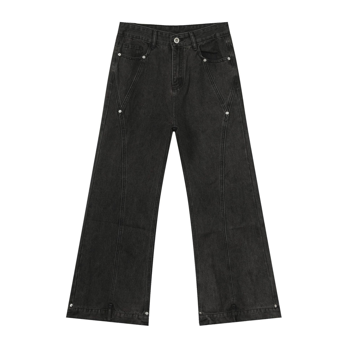 Spliced Beaded Denim Trousers for Men - Loose Flared Straight Leg Design