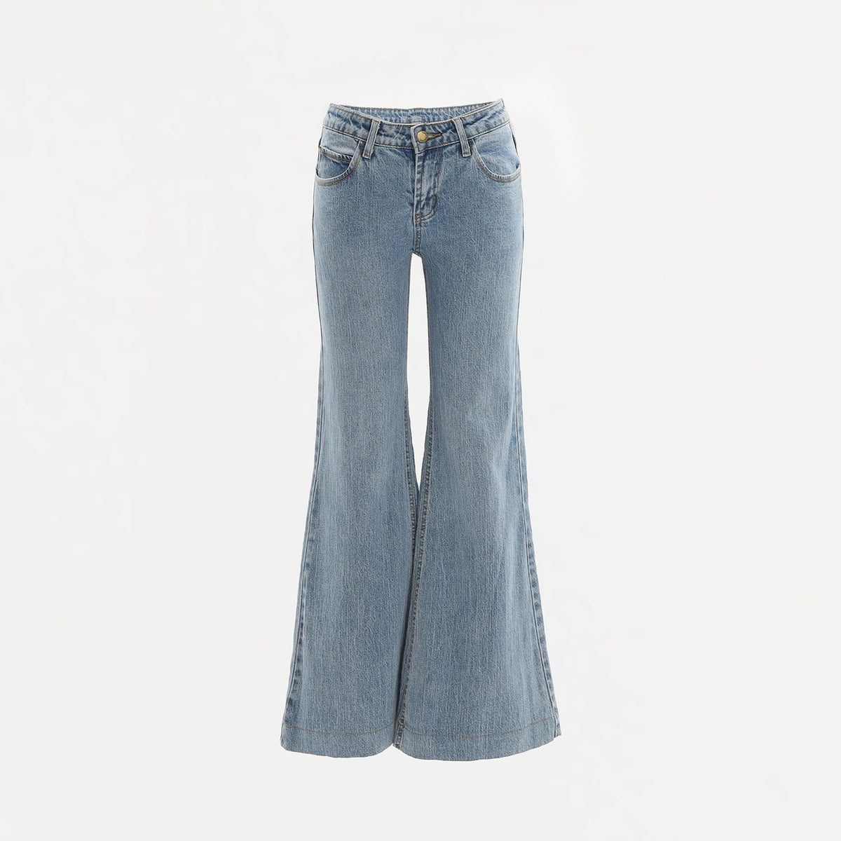 Women's Low Waist Flared Denim Pants - Slimming Elastic Floor-Length Trousers