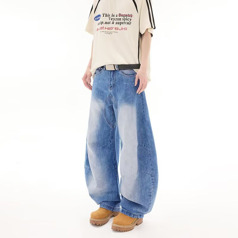 Distressed Washed Denim Loose Straight Leg Pants