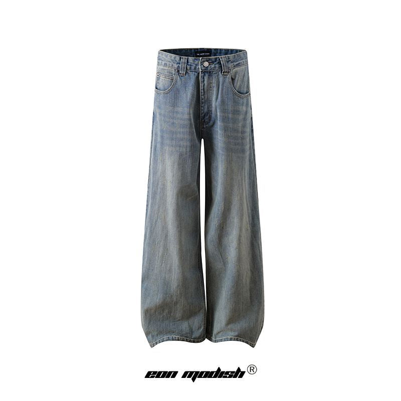 High-Street Unique Design Slub Denim Long Pants