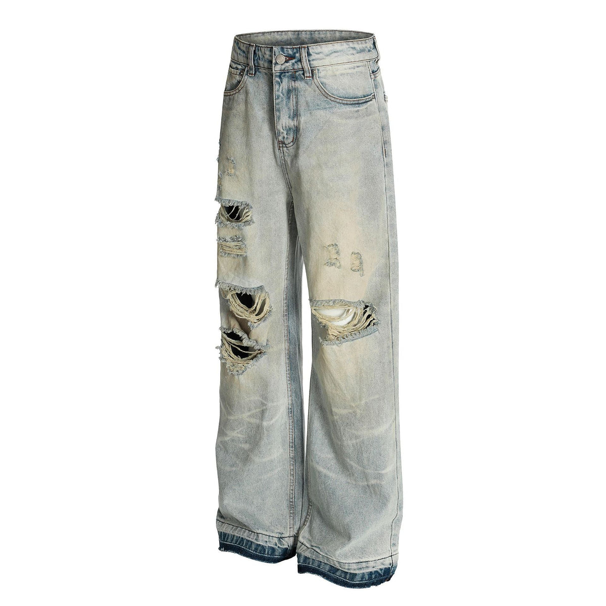 Vintage Washed Ripped Denim Straight Leg Personalized Cleanfit Pants