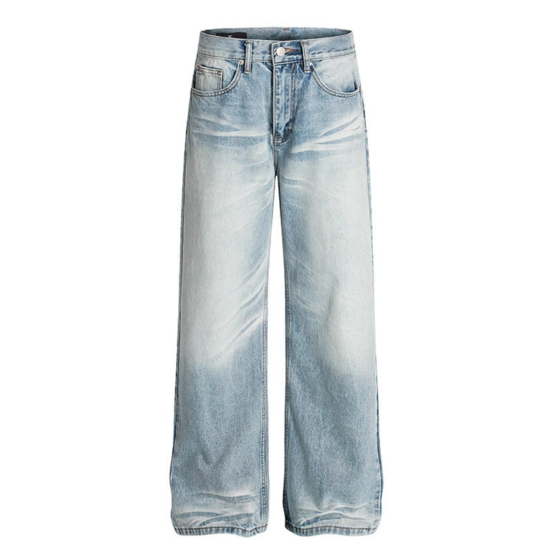 Washed Scratched and Ground White Straight Leg Jeans