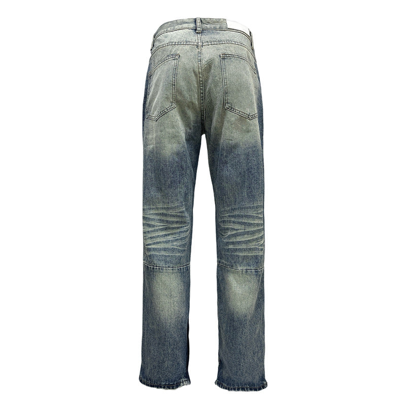 Washed Tie-Dye Straight Blue Jeans -  Unisex Design