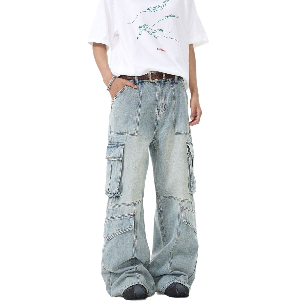 Old Denim Loose Straight Leg Wide Leg Floor Length Pants