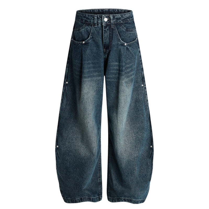 Washed Pleated High Waisted Jeans