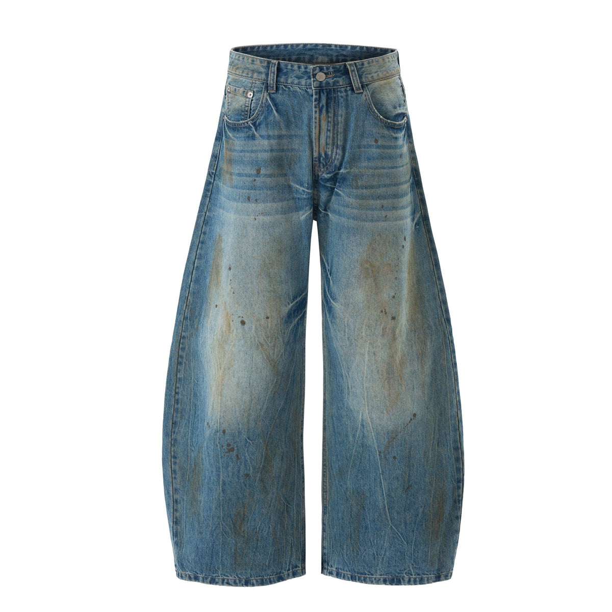 Washed Distressed Tapered Denim Long Pants