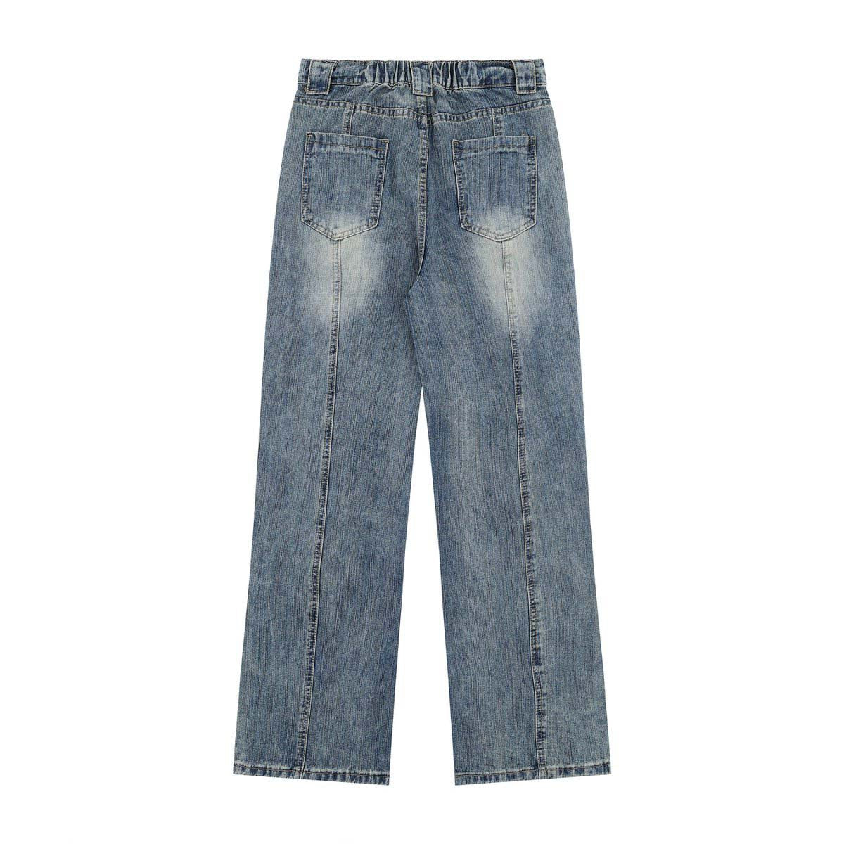 High Street Washed Vintage Unisex Loose Wide Leg Straight Long Jeans