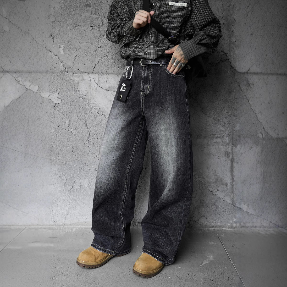 Vintage Washed Gradient Denim Pants for Men -  Couple's Loose Fit
