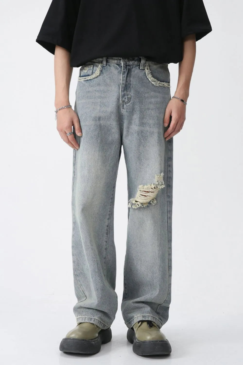 Distressed Mid Rise Men's Jeans – Premium Japanese Denim