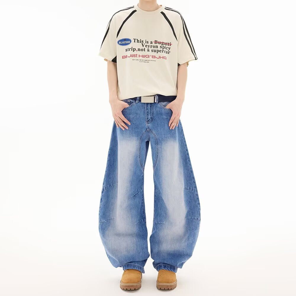Distressed Washed Denim Loose Straight Leg Pants