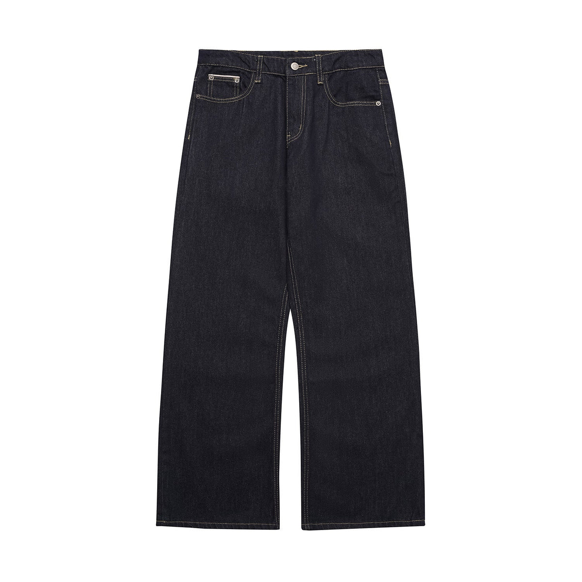 Washed Denim Blue Jeans - Loose Straight Leg with Slight Flare