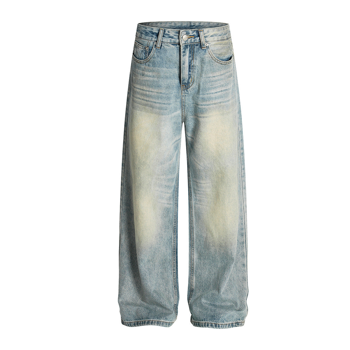 Washed Denim Straight Leg Minimalist Cleanfit Pants